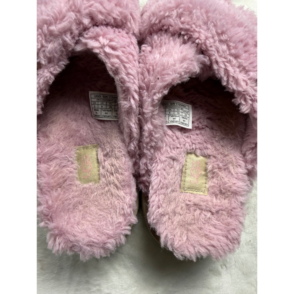 UGG Fuzz Sugar Cross Slide Pink Plush Platform Slippers 1120860 Womens 8 he - Picture 2 of 6